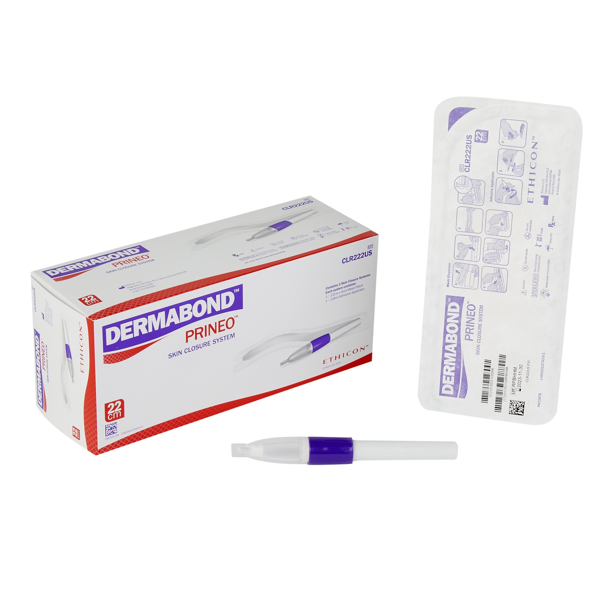Skin Closure System Dermabond® Prineo® Pen-like Handle 2-Octyl Cyanoacrylate Topical Adhesive / Polyester Mesh Tape Topical Adhesive / Surgical Mesh by Ethicon - Suture  J & J Healthcare Systems  ID CLR222US